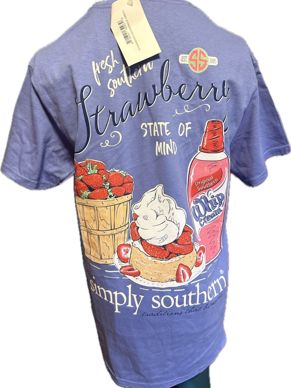 Simply Southern Periwinkle Graphic Tee with Strawberry Motif